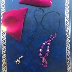 305: Fuschia Swarovski Crystal Silk Tie Necklace